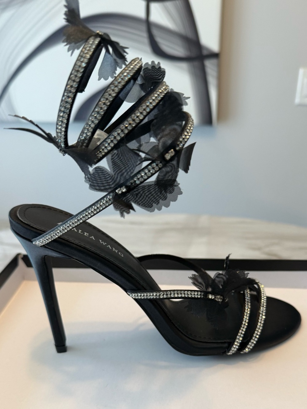 Azalea Wang Black Embellished Floral Ankle-Strap Stiletto